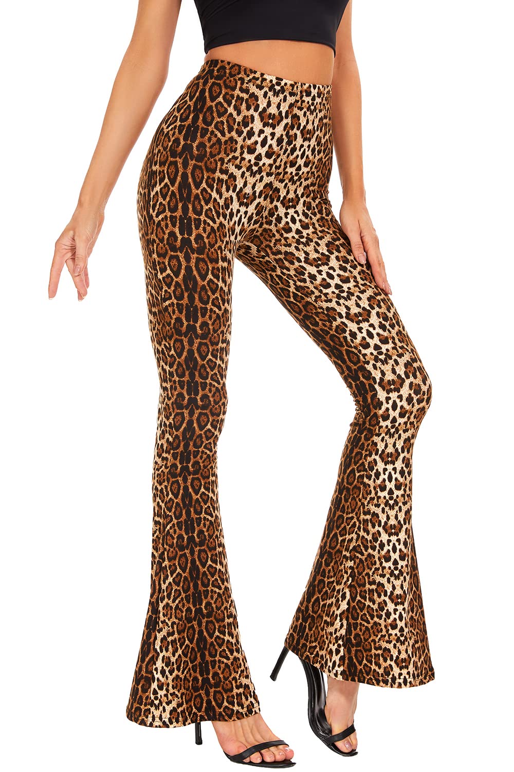 Womens Leopard Snake Flare Animal Print Flared Bell Bottom Pants Wide Leg Pants