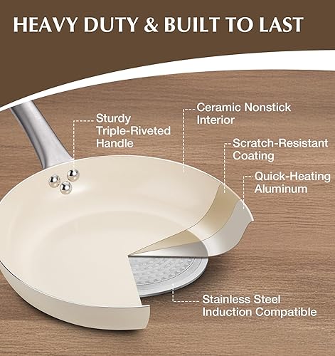 Miniatura 7 de KOCH SYSTEME CS Sartén antiadherente con tapa, sartén antiadherente de 8 pulgadas con mango de acero inoxidable que se mantiene fresco, sartén para