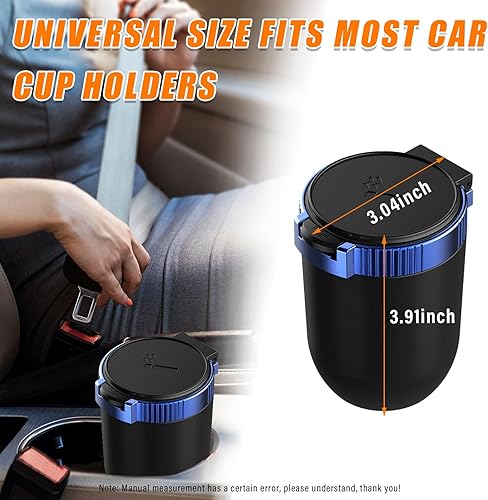 Miniatura 14 de Kewucn Cenicero para automóvil con tapa, cenicero portátil y desmontable sin humo, mini cubo de basura de acero inoxidable para vehículo con luz LED