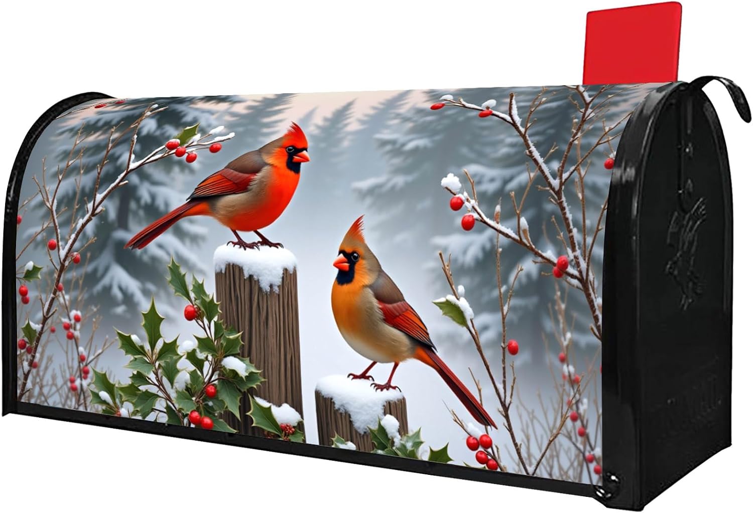 Winter Cardinal Bird Mailbox Cover Magnetic Standard Size Christmas Post Letter Box Wraps Decorative Mailbox Covers for Outdoor Garden Yard Decor Christmas Decorations 21" x 18"