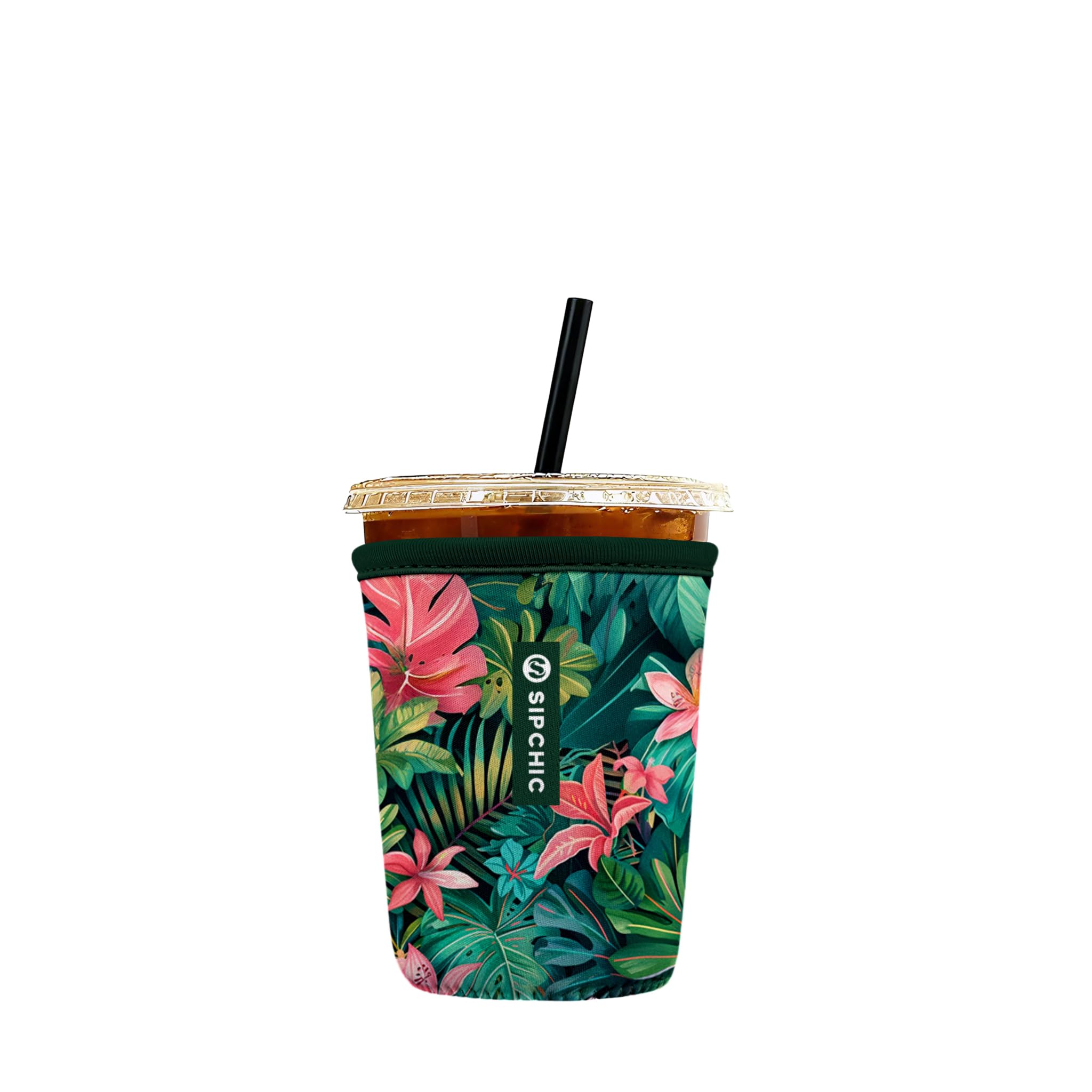 Iced Coffee Sleeve – Neoprene Reusable Cup Sleeves for Drinks, Insulated Drink Sleeves to Keep Hands Dry &amp; Drinks Cold, Stylish &amp; Durable Coffee Sleeves (Pink Jungle, Small: 16-20oz)