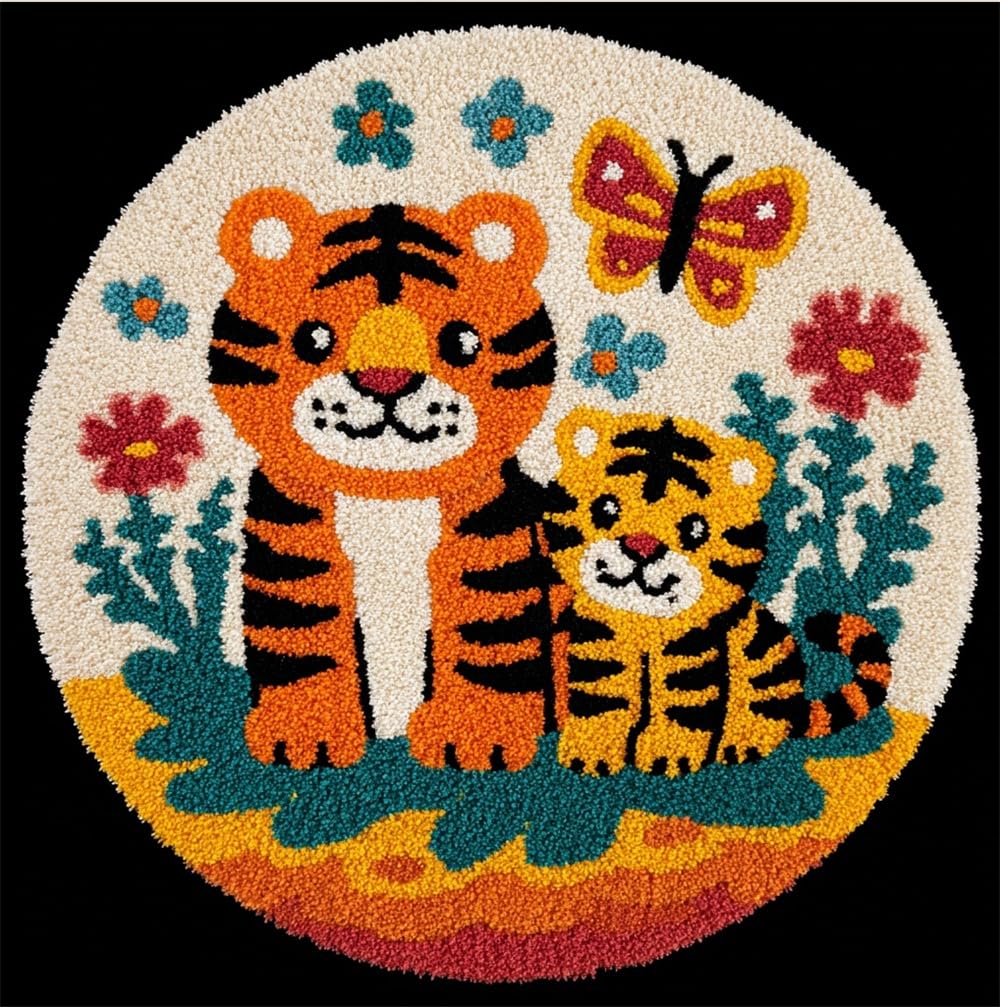 kitphoenix Circular Latch Hook Rug Kit Tiger and Butterfly