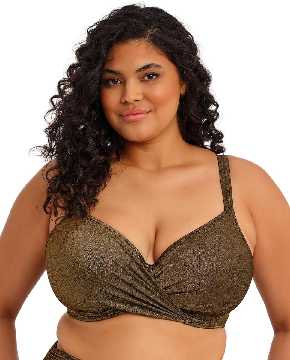 Elomi Swim Women's Sunset Shimmer Underwire Plunge Bikini Top, Gold Rush, 36HH