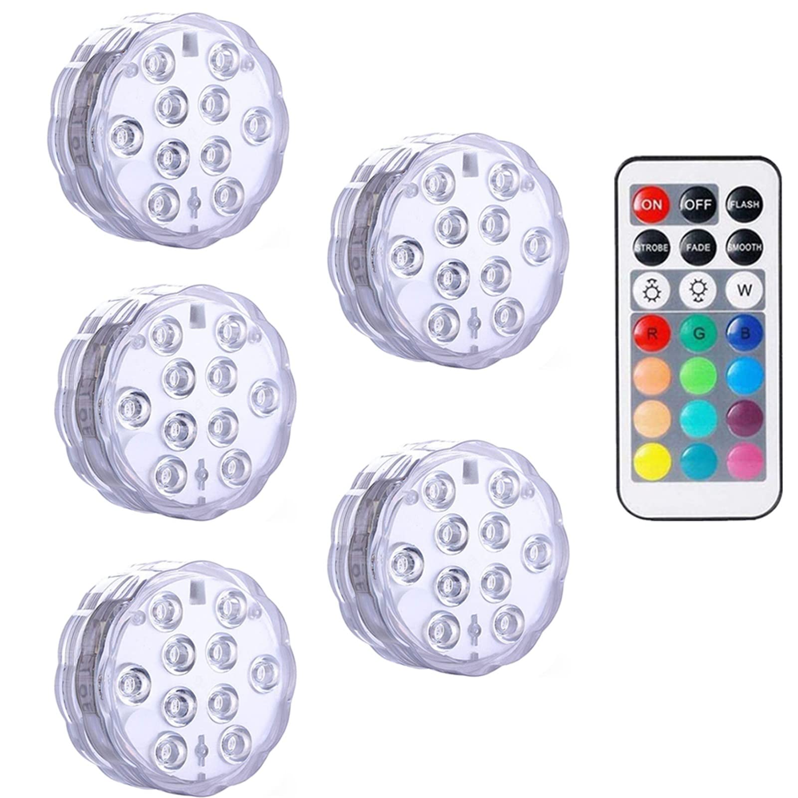 Luce subacquea a 10 LED con telecomando Lampada da notte alimentata a batteria for la decorazione della festa nuziale ciotola del vaso piscina Creare Un'Atmosfera(5 Lamp 1 controller)