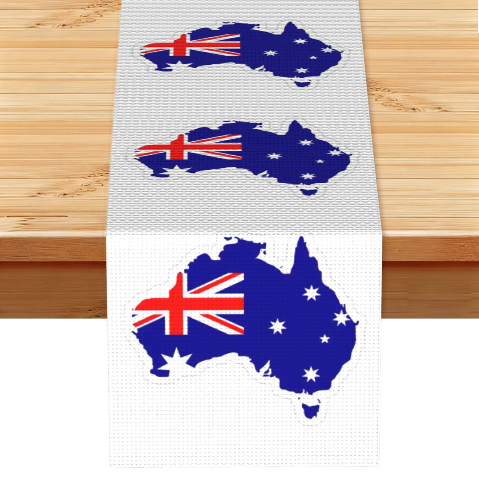 Australian Flag Map Printed Table Runner 13 x 72, Wrinkle Resistant Decor for Dining Table Coffee Table Fireplace