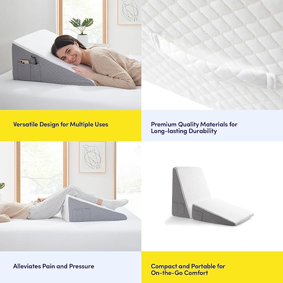 Premium Bed Wedge Pillow - Ergonomic Support for Sleeping, Post-Surgery, Acid Reflux Relief, and More - CertiPUR-US Certified Memory Foam - Removable Cover Included, Triangle, 24 x 24 x 12