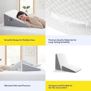 Premium Bed Wedge Pillow - Ergonomic Support for Sleeping, Post-Surgery, Acid Reflux Relief, and More - CertiPUR-US Certified Memory Foam - Removable Cover Included, Triangle, 24 x 24 x 12