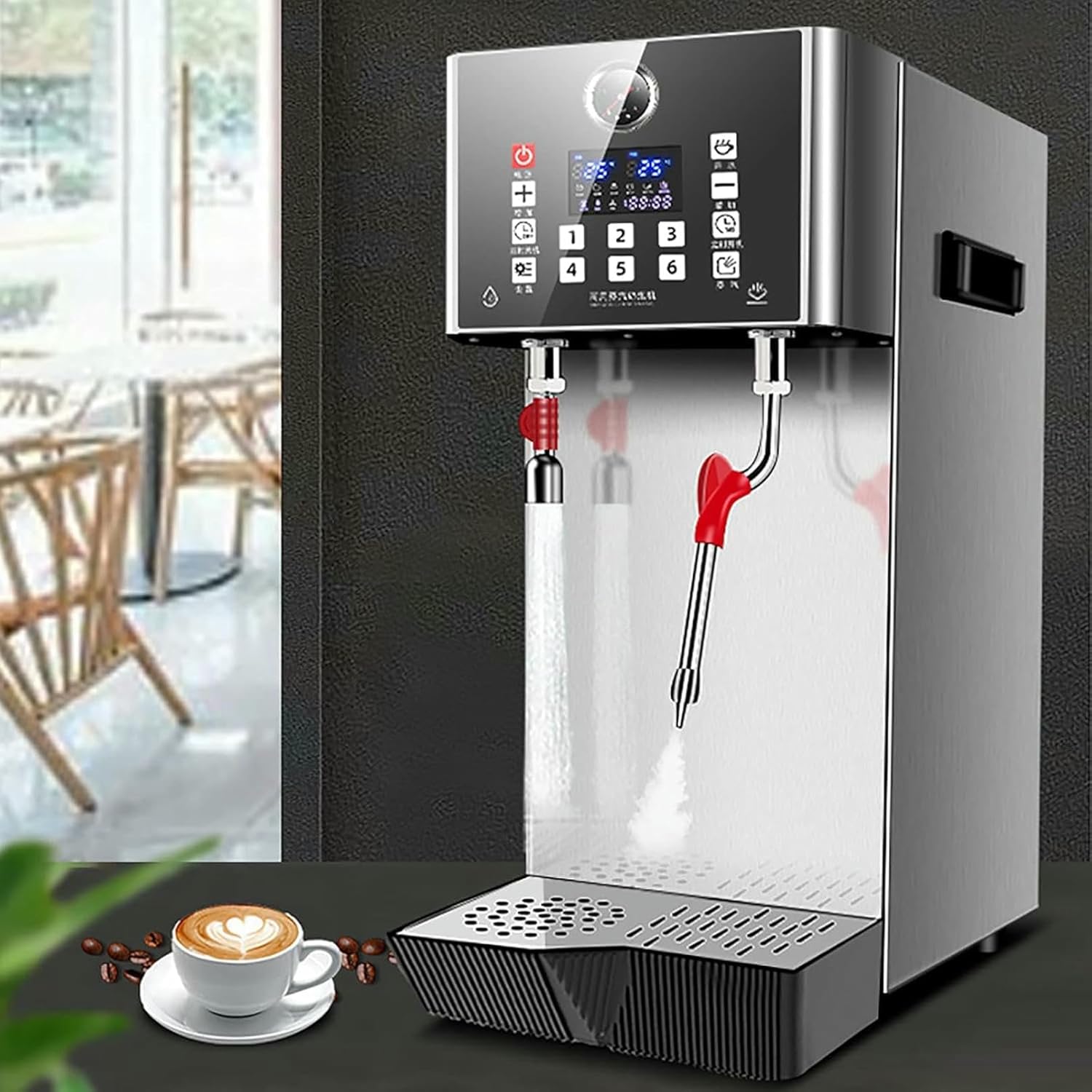 4 in 1 Commercial Steam Milk Frother Milk Steamer Machine with 12L Capacity Electric Fully-Automatic Coffee Foam Maker Frothing Machine