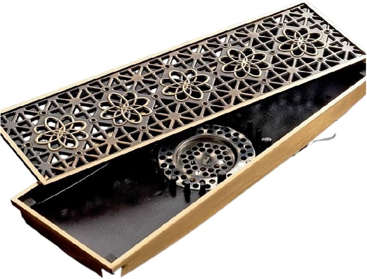DL8547, Drain 10 * 30CM,Bathroom Bath Accessories Strainer, Antique Brass Art Carved Floor Cover Shower Waste Drainer(Burgundy)