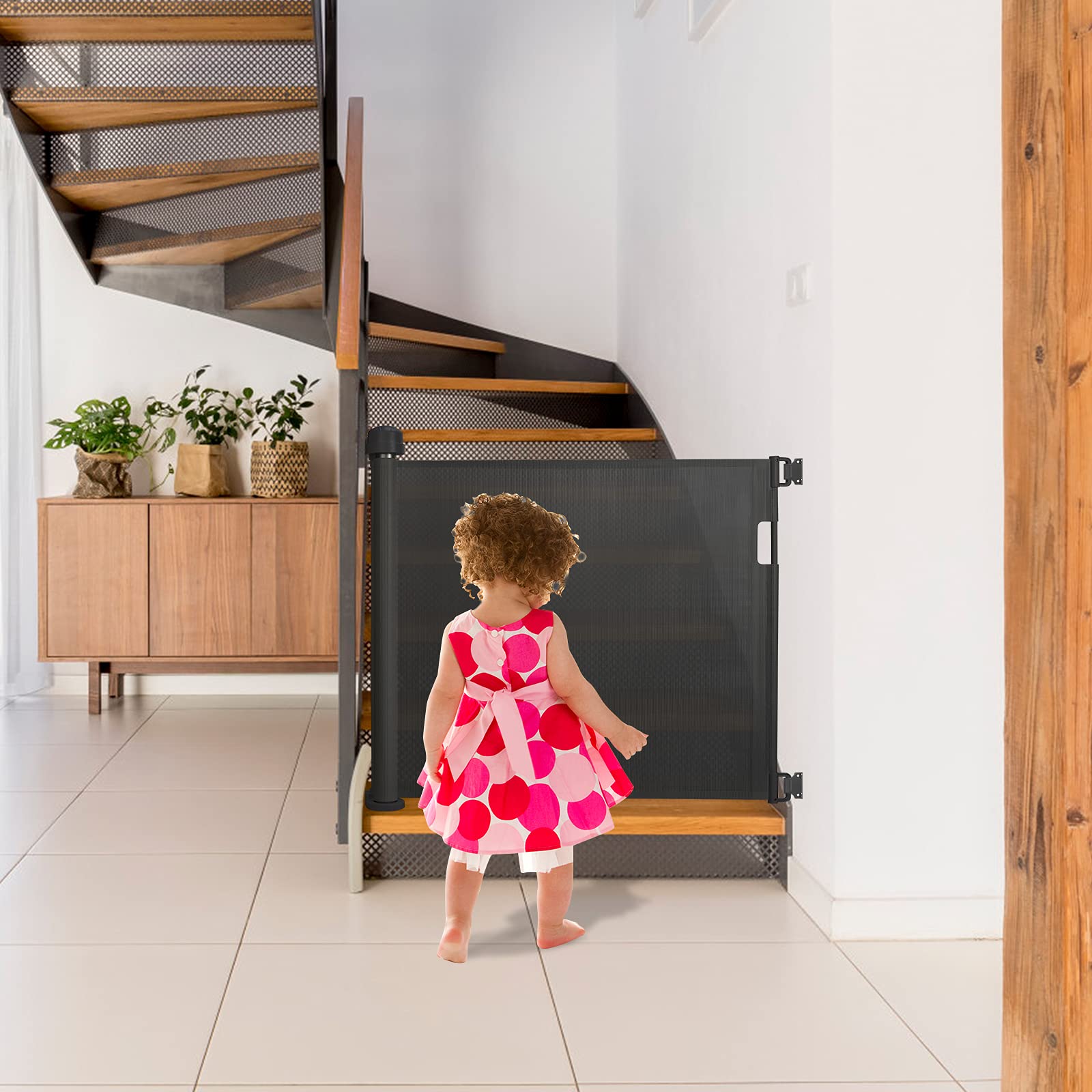 LARS360 - Cancelletto per bambini e animali domestici, estraibile, 0-150 cm, protezione per porte o scale, divisorio di sicurezza per interni ed esterni (nero)