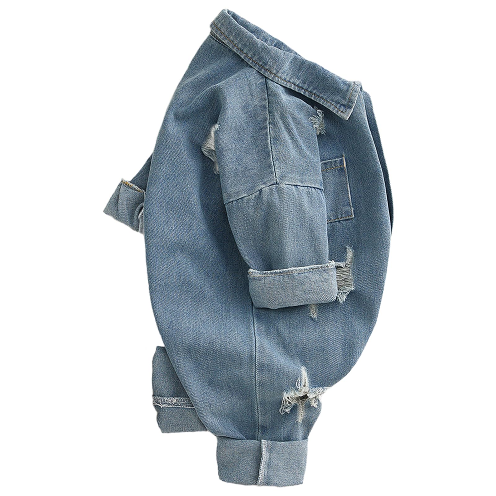 Pagliaccetti Denim da Neonato Bambino Tutine Jeans con Risvolto Bimbo a Manica Lunga