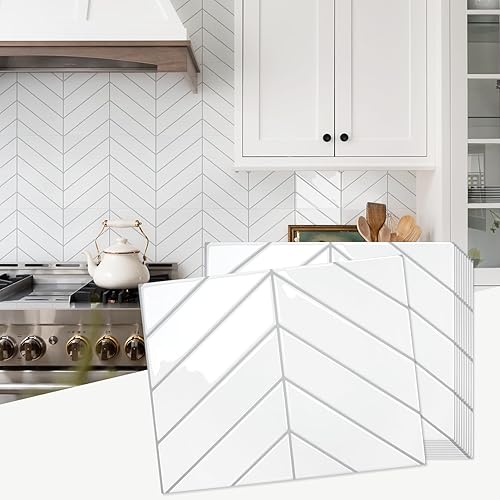 STICKGOO 10 Sheets Thicker Herringbone Peel and Stick Backsplash, 12.6”×9.7”