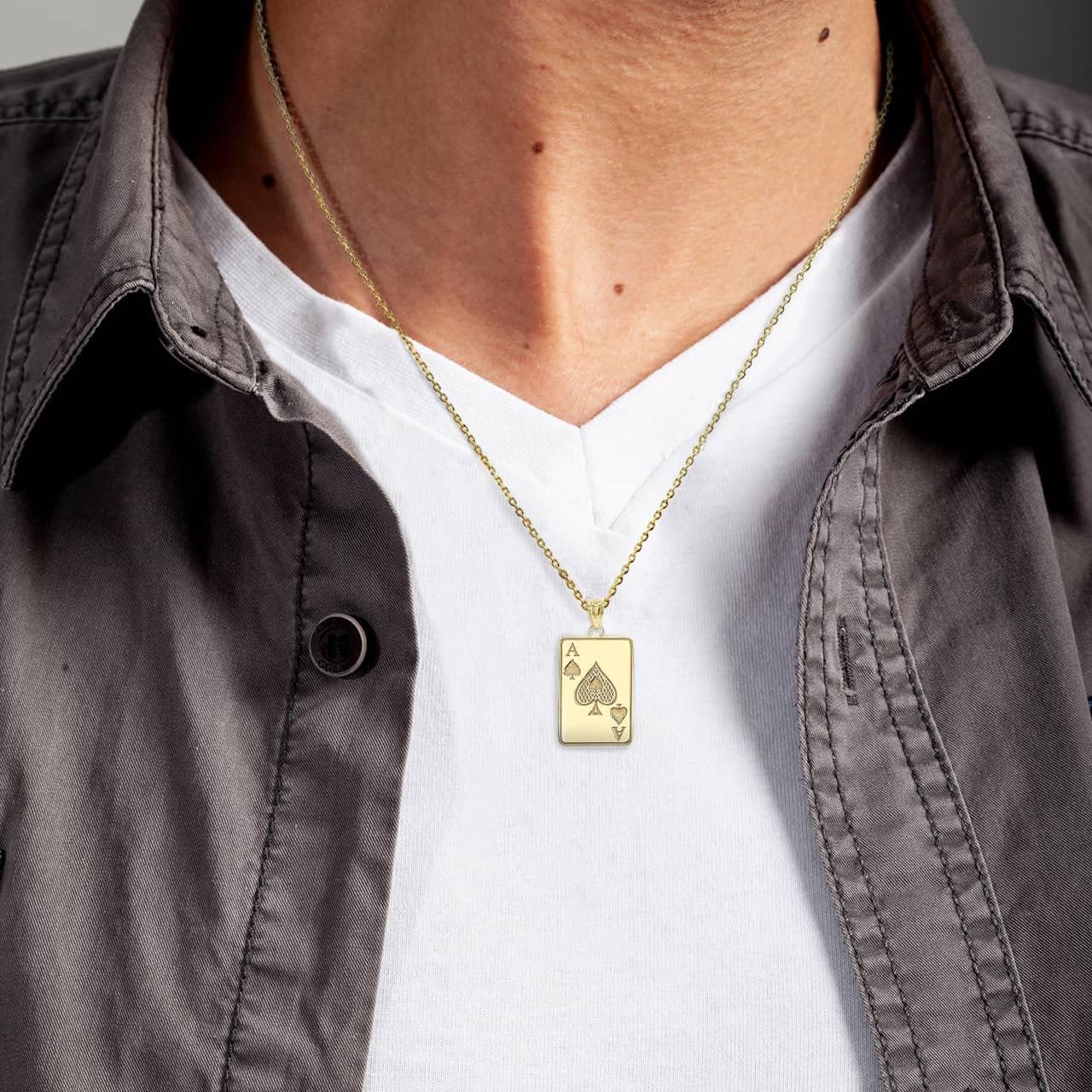 Men's Fine Jewelry Good Luck Charm Certified 14k White Gold Personalized Name Poker Card Ace Of Spades Hip Hop Pendant Necklace