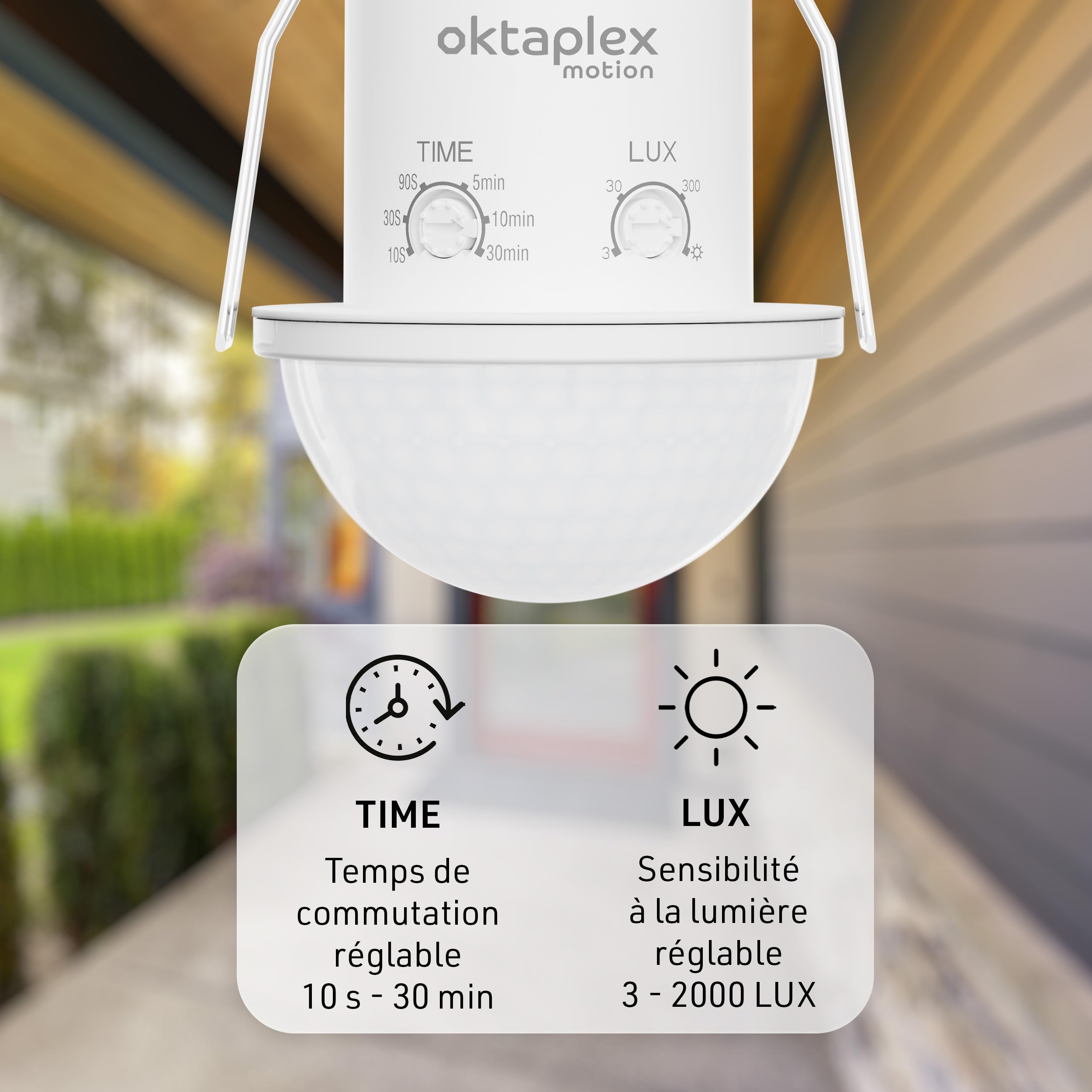 Oktaplex Kim Lot de 2 détecteurs Plafond encastrés IP54 Blancs | Capteurs PIR 10m pour salle de bain et extérieur