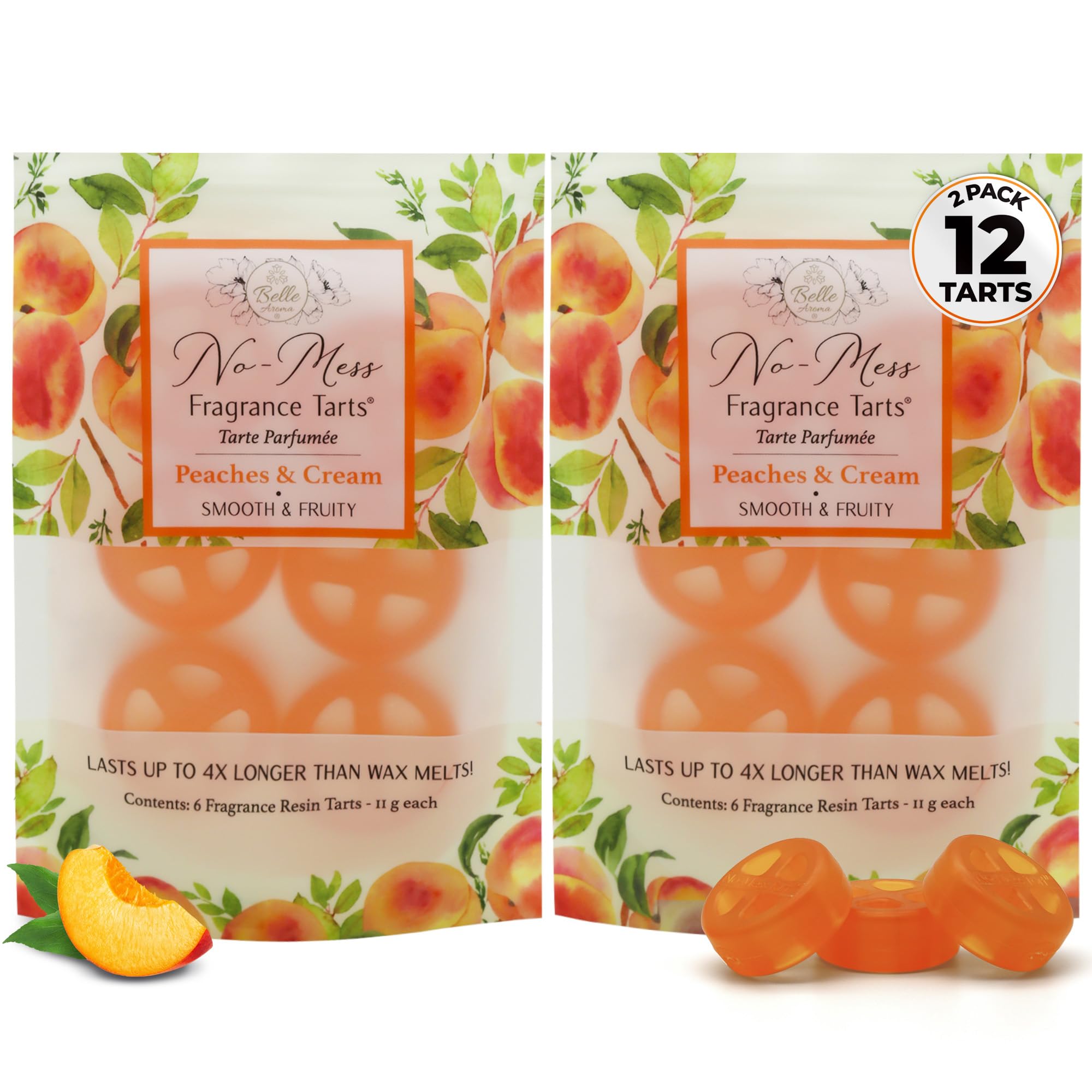 Belle Aroma No-Mess Fragrance Tarts - Non Melting Fragrance Tart for Wax Warmer, Heat Activated Scent, Home Fragrance Alternative to Wax Melts, Long Lasting Aroma, 12 Mini 2 Pack Peaches and Cream
