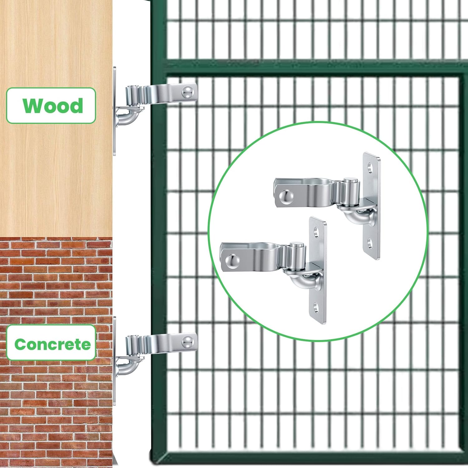 2 Pack 1-3/8 Inch Wall Mount Gate Hinge Metal Hinges Fence Post Chain Link Fence Frame Hinge Outdoor Gate Hardware