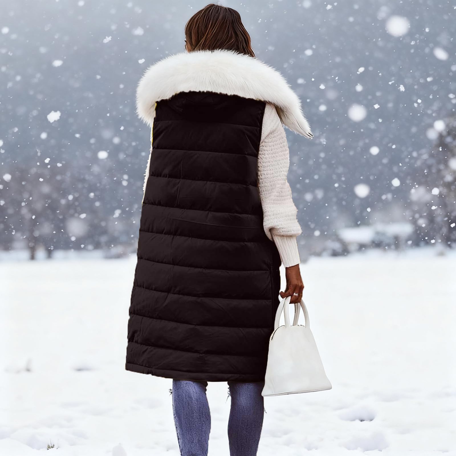 Chaleco acolchado para mujer, talla grande, para otoño e invierno, longitud media, abrigo acolchado con cremallera completa, cálido, sin mangas, chaqueta térmica con cremallera lateral, chaleco de