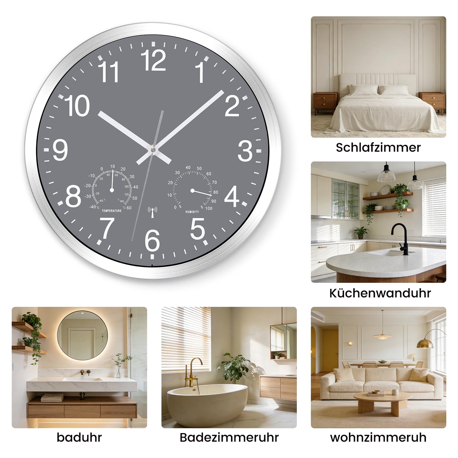 Reloj de pared inalámbrico con indicador de temperatura, 30 cm