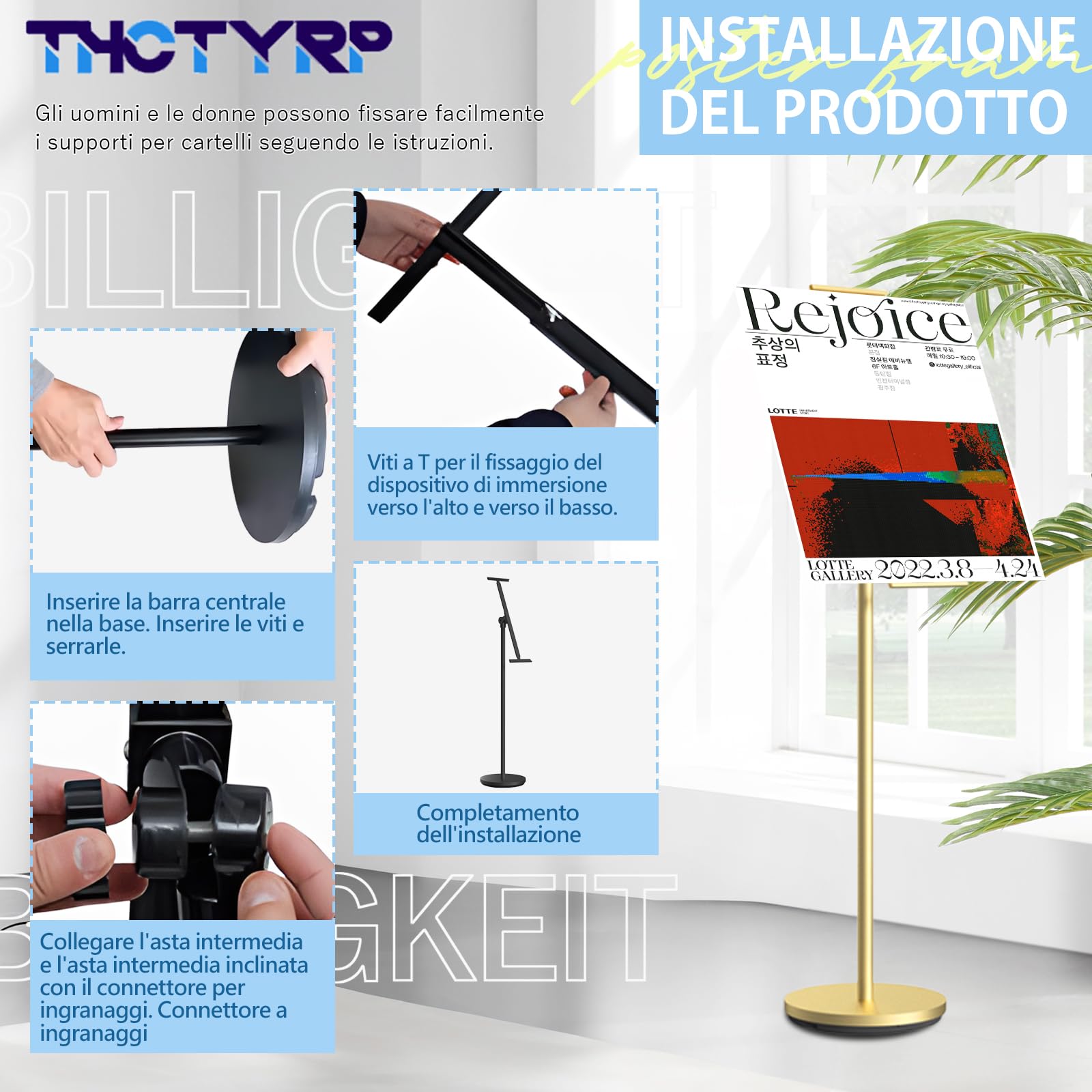 Cartello in piedi, supporto per cartelli per esterni, regolabile in altezza 60-100, altezza regolabile 100-190 cm, altezza del supporto 135-160, fondo rotondo Φ28 cm (oro)