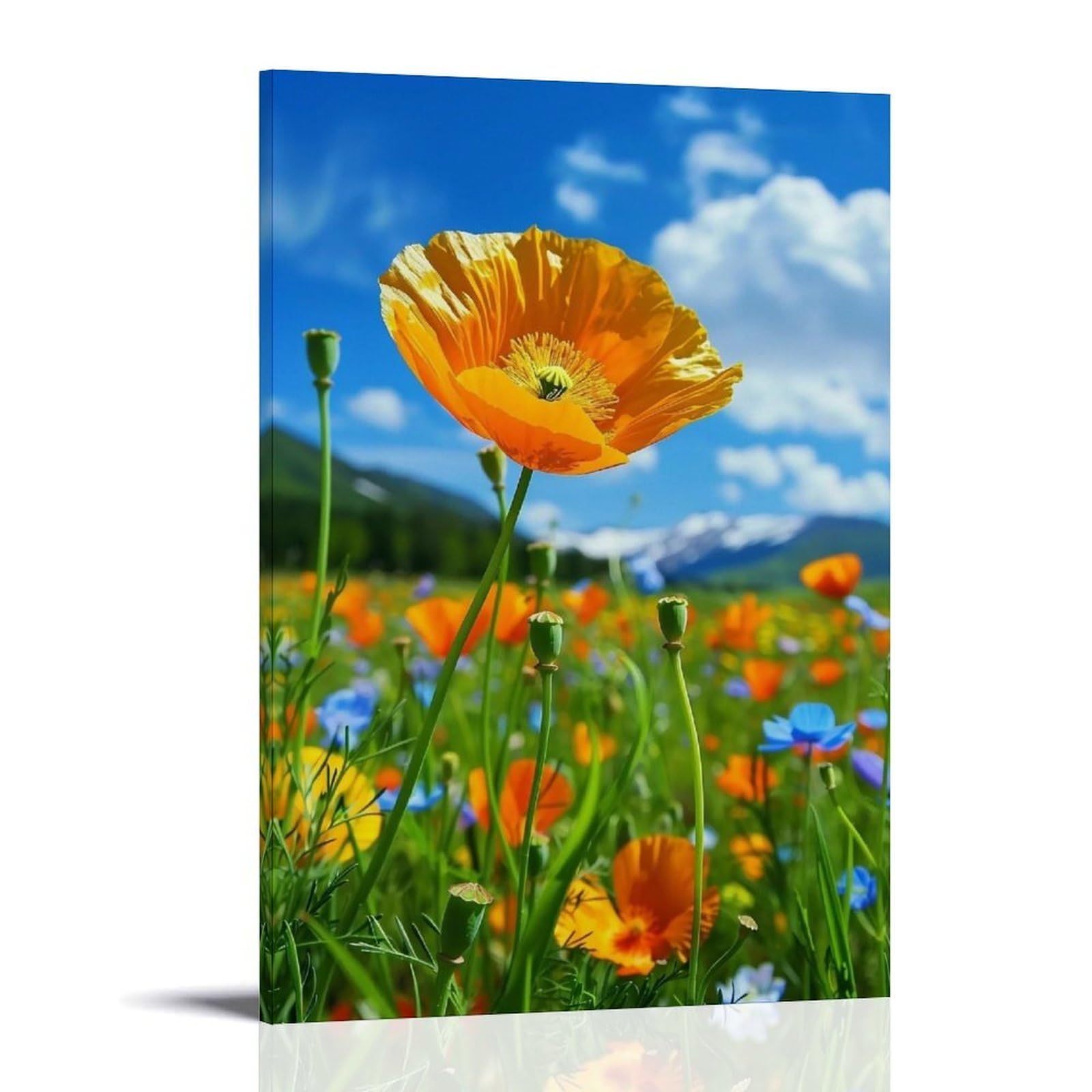 WHOUHJYE Golden Poppy Meadow 01 Poster Wall Art Canvas Vintage Aesthetic Painting Decor for Rooms 20x30inch Frame-style