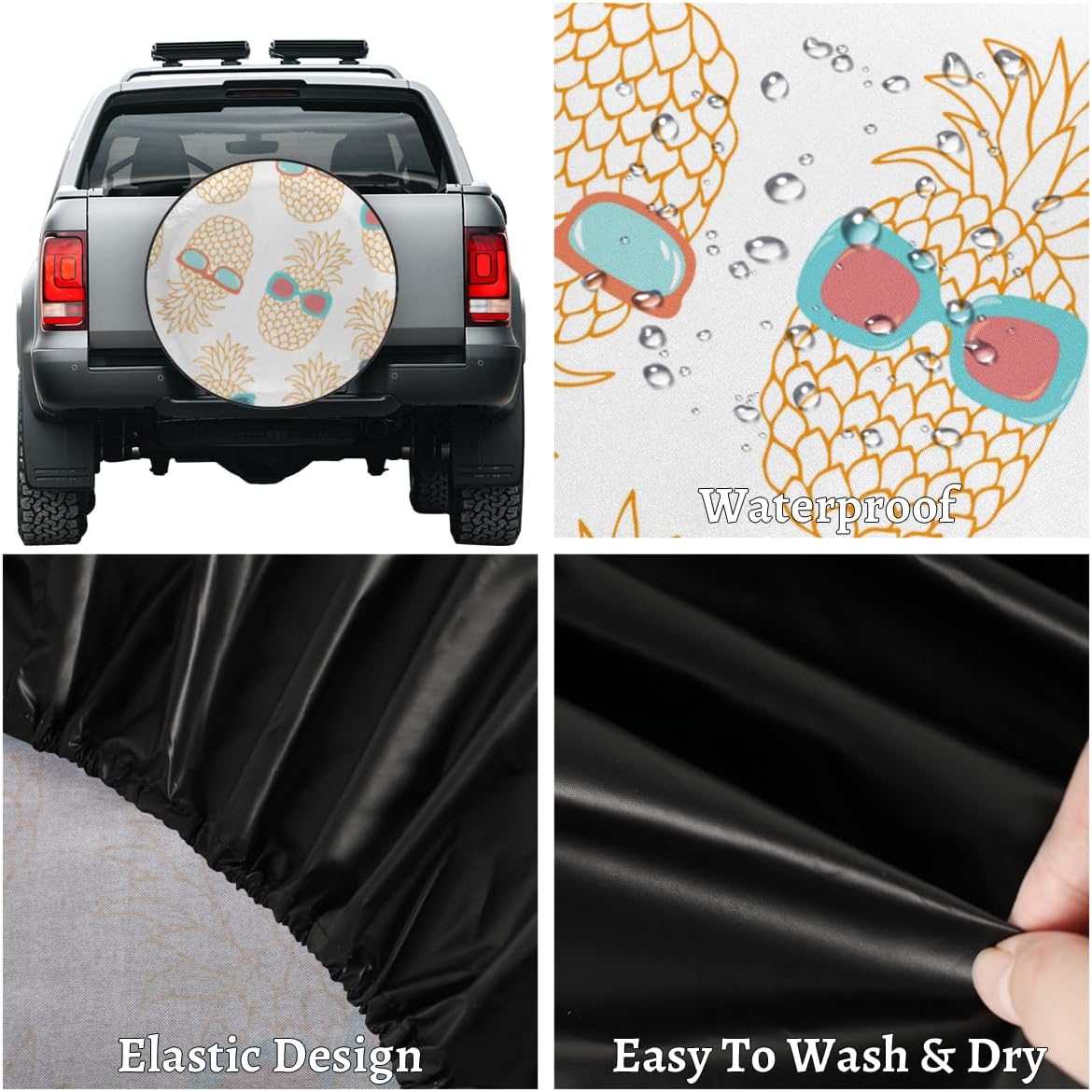 Fashion Pineapple Tire Covers Portable Spare Tire Cover Soft Durable Waterproof Dustproof Set of 4 Bags 16 Inches for Car Truck SUV Trailer Camper