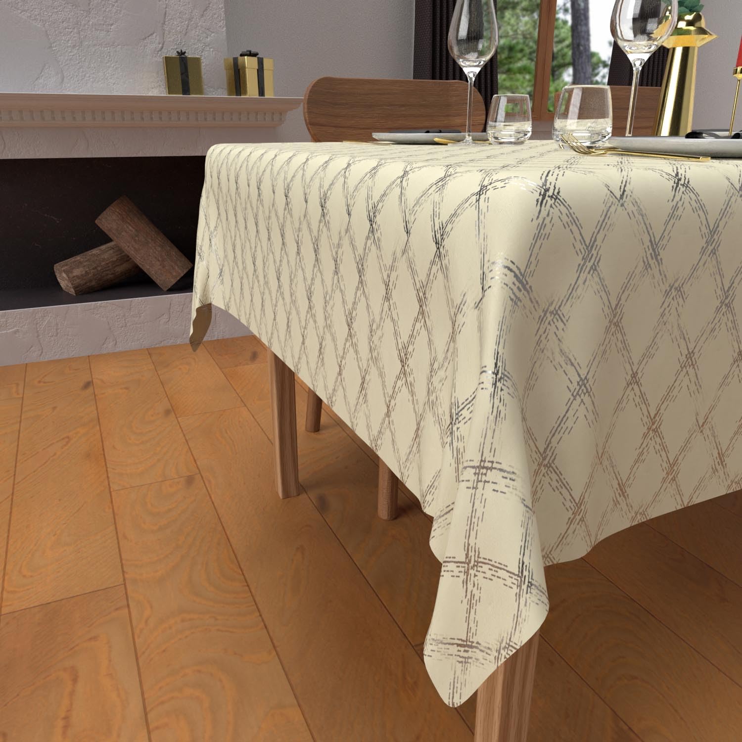 Soleil d'ocre, Tovaglia festiva quadrata antimacchia en puro cotonee 180x180 cm CELESTE argent