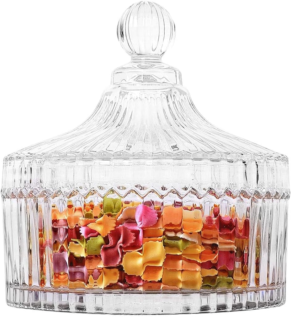 ComSaf 14oz Glass Candy Dish with Lid for Office Desk Small Jar Clear Cute