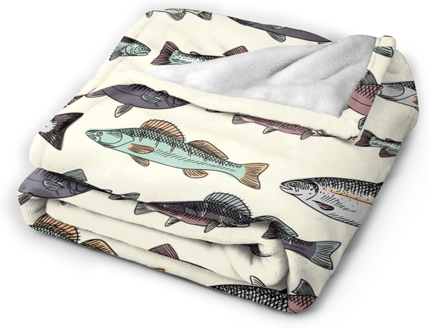 Vintage Fish Blanket Soft Lightweight Throw Blankets Cozy Flannel Bed Throws for Sofa Couch Travel Home Room Bedroom Decor Gifts for Boys Girls Kids Adults 60"x50" - Image 2