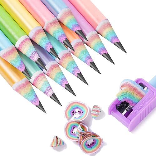 Miniatura 5 de Arco iris reciclado ecológico sin madera y plástico con bonita tapa de lápiz, lápices de papel #2 HB, lápices número 2 con sacapuntas, lápices de