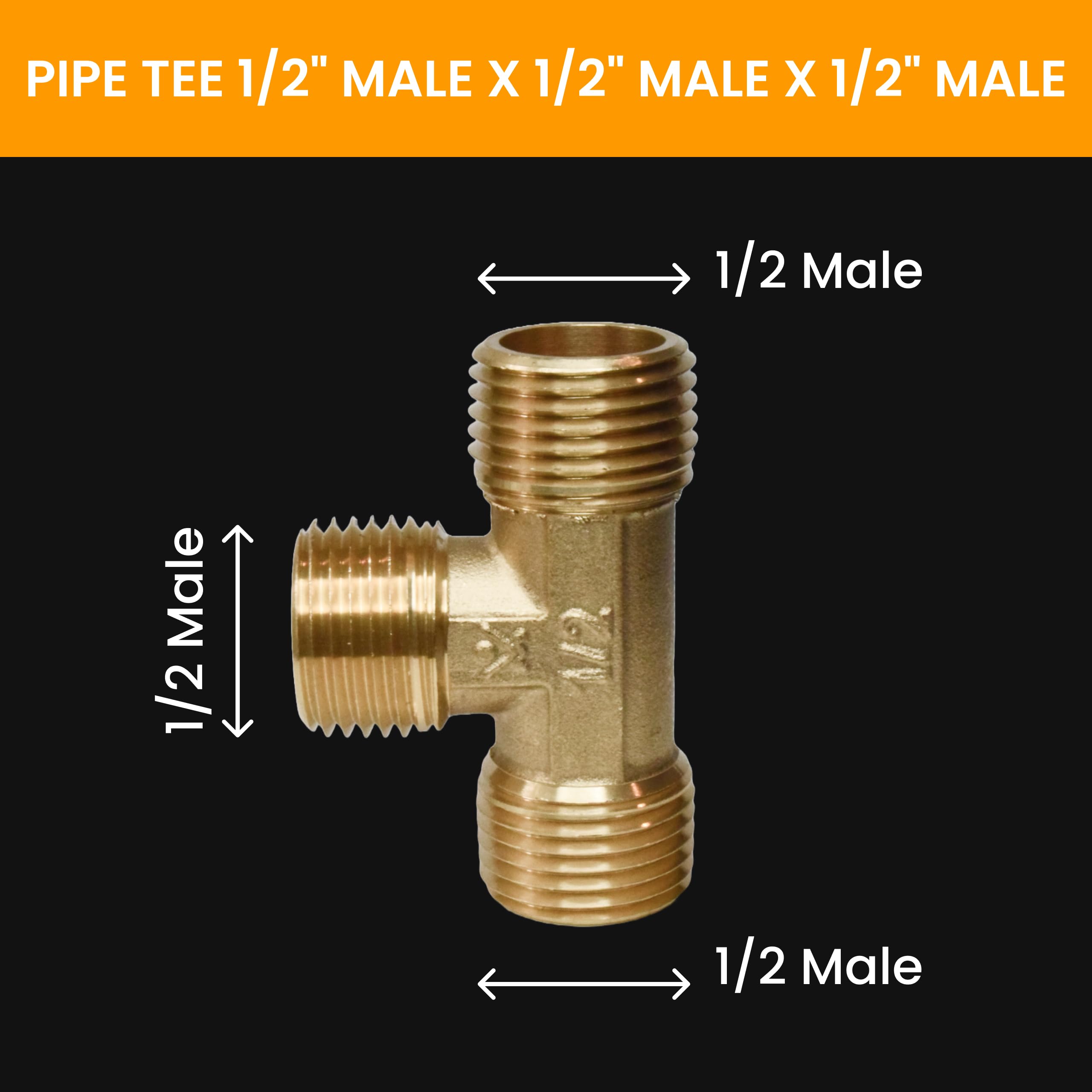 Camiseta de tubo de 1/2" macho x 1/2" macho x 1/2" macho igual Tee 0,5 media pulgada para reparación de tuberías de 3 vías