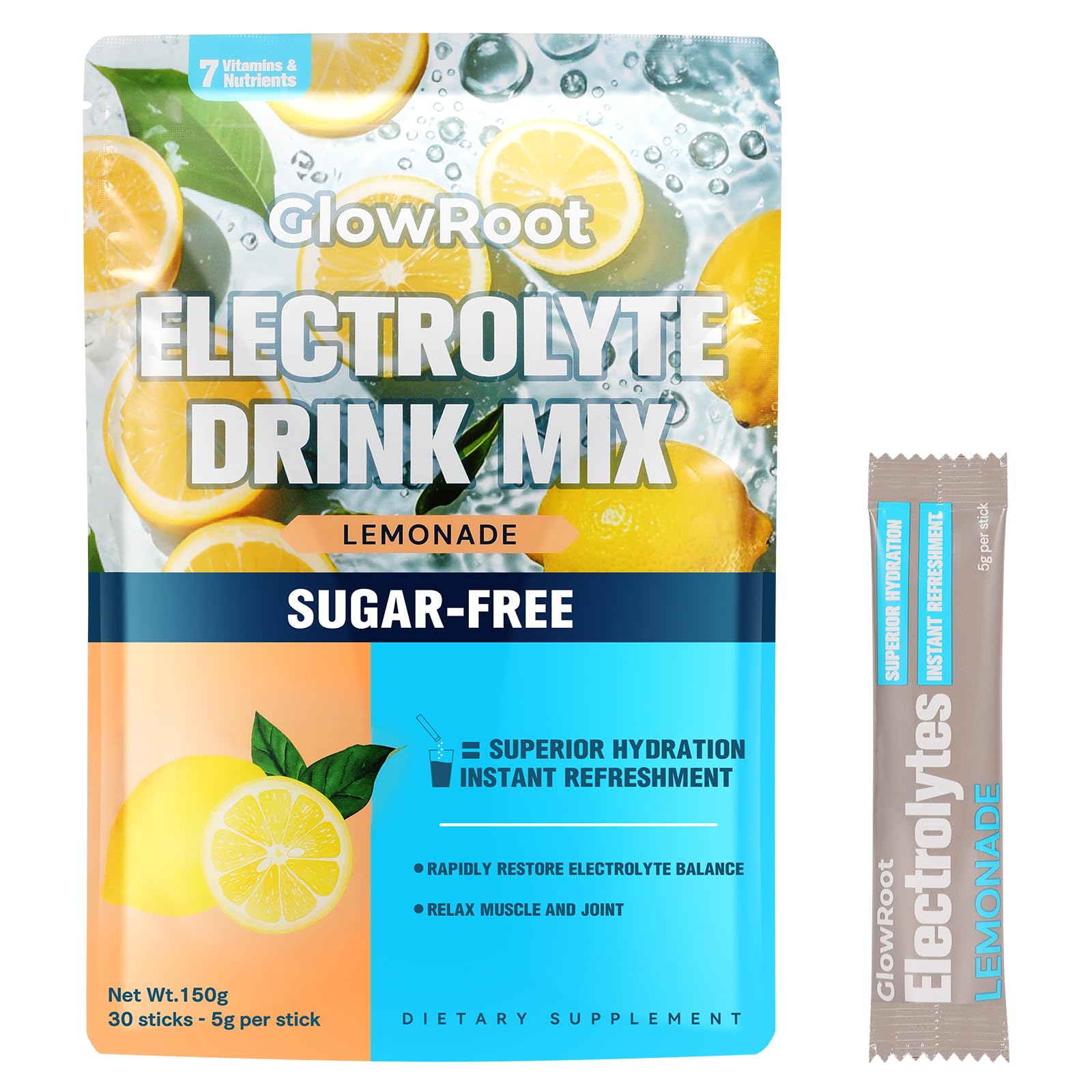 Daily Electrolyte Drink – Lemonade Flavor, 30 Stickpacks * 5g – Hydration Packets with 7 Electrolytes & Minerals - Non- GMO, Keto Friendly, & Sugar-Free Electro