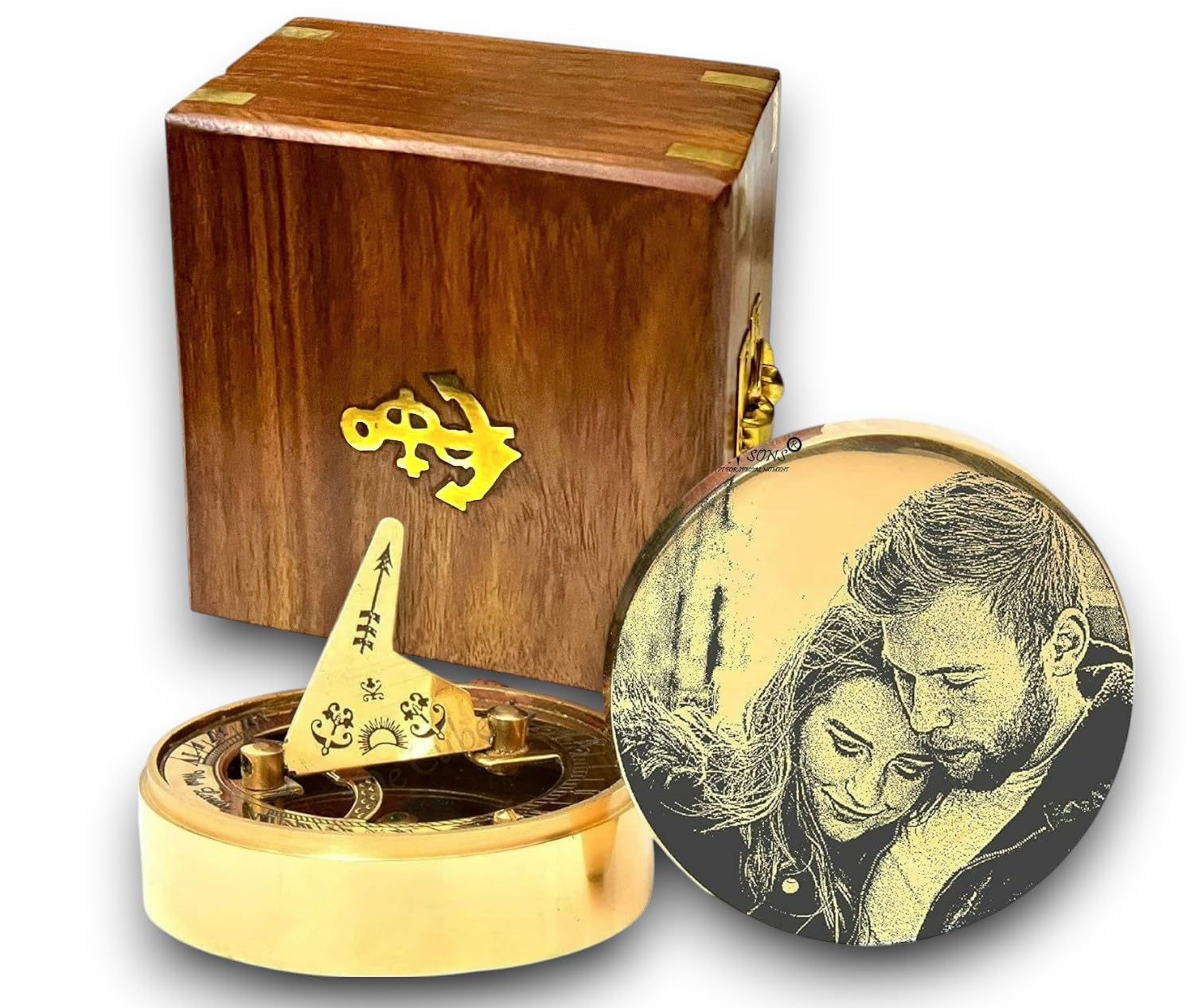 Personalized Photo on Sundial Compass with Wood Box Brass Nautical Birthday Gift for Your lovedones-picture-14