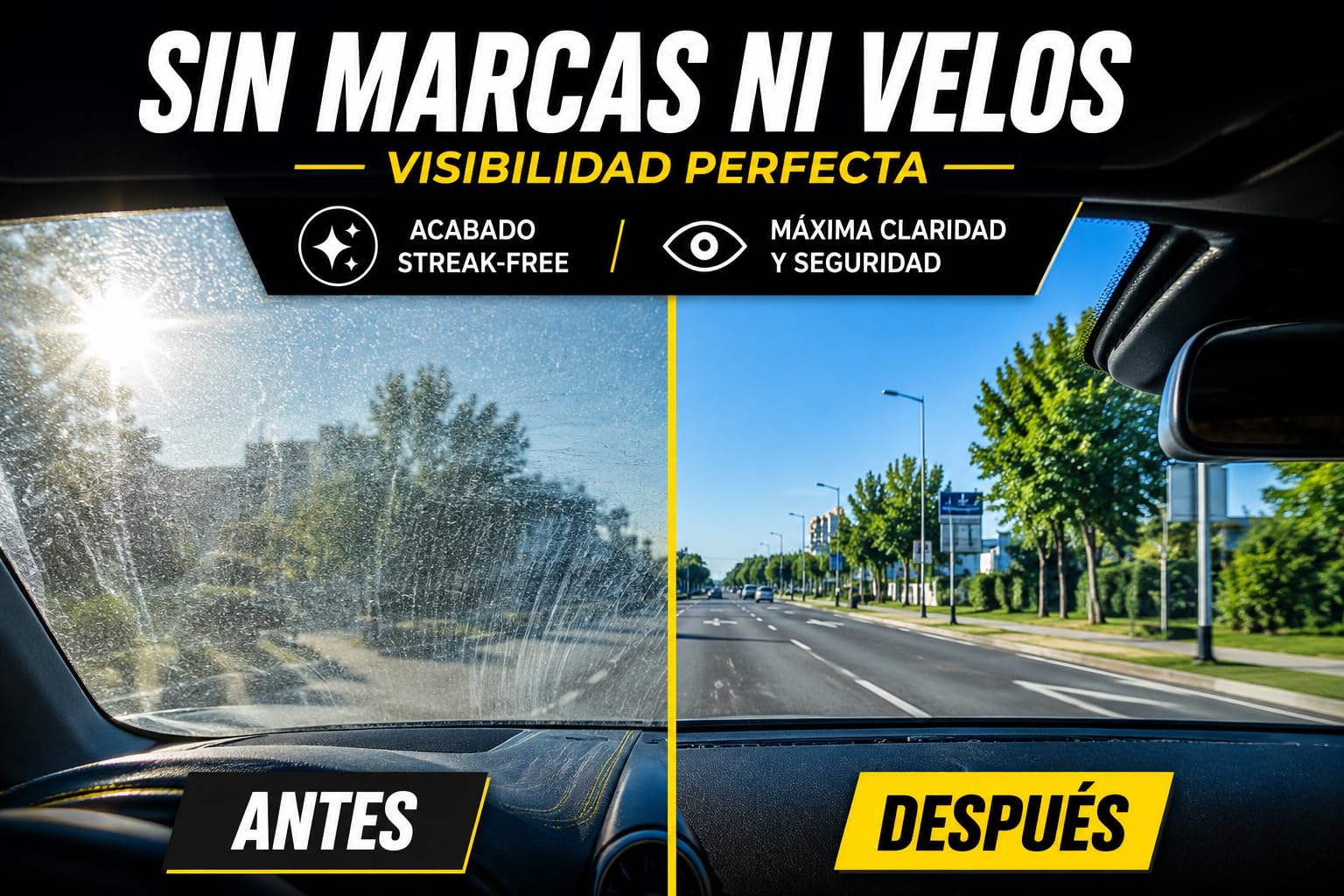 Limpiacristales Coche BRAYT by CEPISA 500 ml + 3 Bayetas Microfibra | Limpiador de Cristales, Espejos y Pantallas, Sin Marcas ni Velos