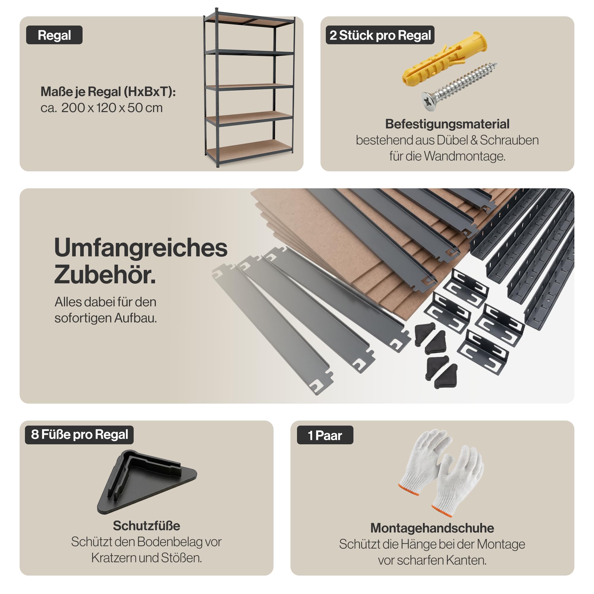 BELKO® Scaffalatura per carichi pesanti C225, antracite, 200 x 120 x 50 cm, scaffale XXL per cantina, scaffale in metallo con 5 ripiani, portata fino a 900 kg (180 kg per ripiano)