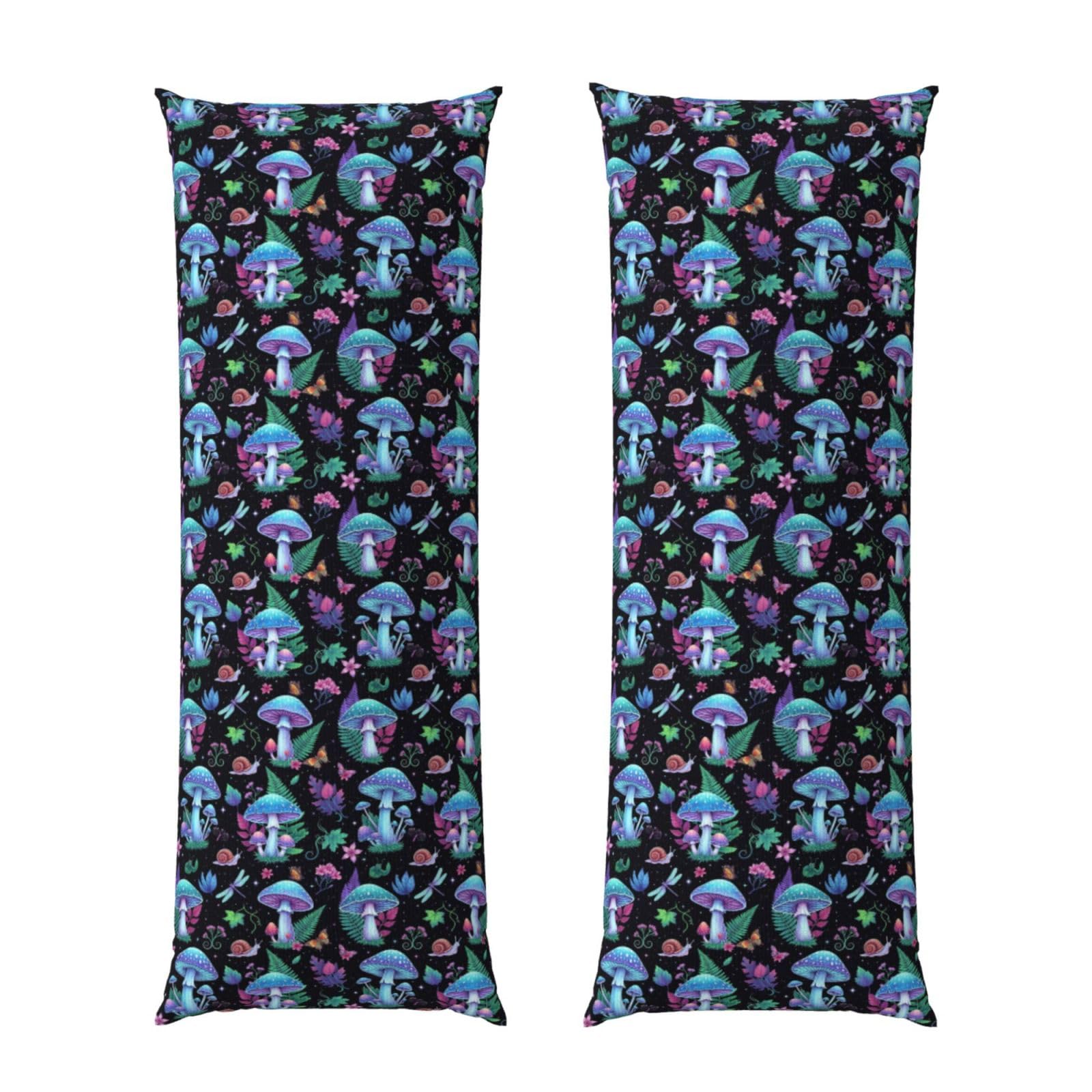Body Pillowcase 20x60 Witch Mystery Magic Mushroom Purple Leaf Trippy Mushrooms, Soft Velvet Pillow Cover with Hidden Zipper, Wrinkle Resistant Cushion Case for Bedroom Home Sleeping