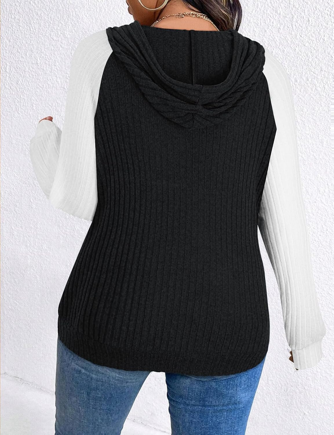 Koscacy Womens Plus Size Hoodie Sweaters Lightweight Color Block Raglan Sleeve Pullover Tops - Image 6