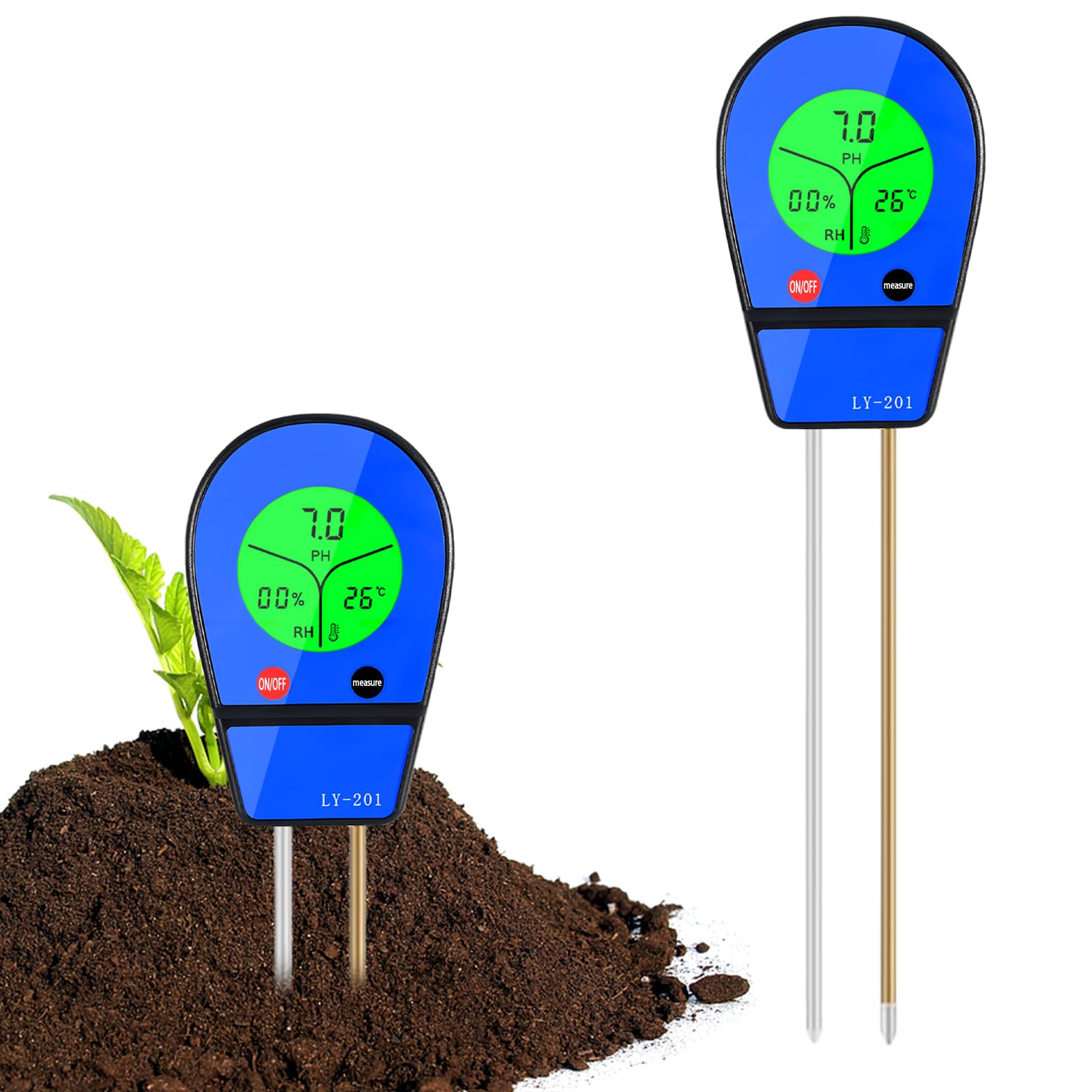 PUTAII Bodenmessgerät 3-in-1，Bodentester für pH, Feuchtigkeit und Temperature, Boden Feuchtigkeitsmesser für Gartenarbeit,Rasen,Landwirtschaft und Außen Pflanzen