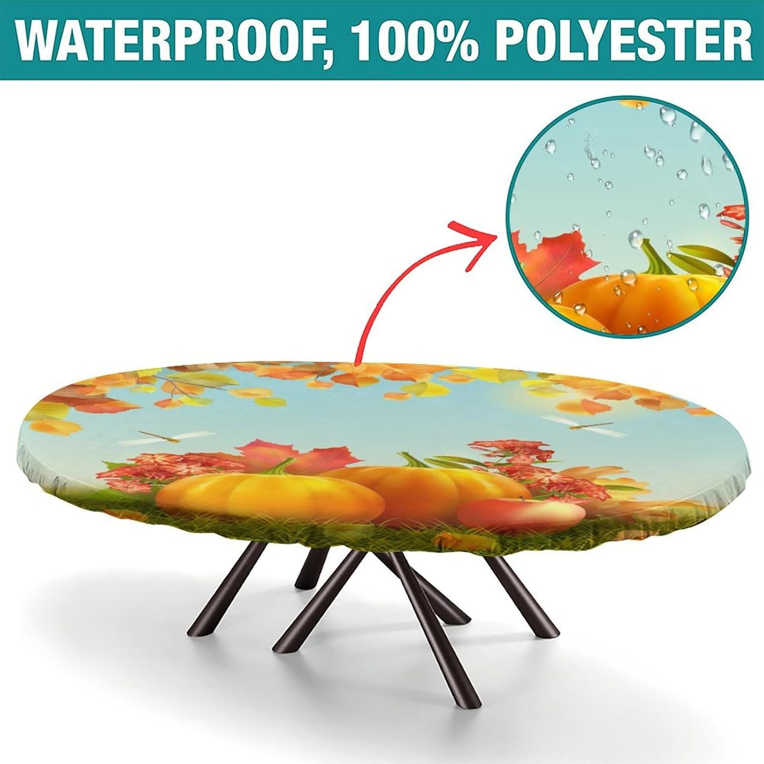 Custom Fitted Oval Tablecloth with Your Photo, Personalized Table Cover with Elastic Edge, for Outdoor Picnic Party Dining Decoration, Pumpkins, Fits to 24" x 48" Table