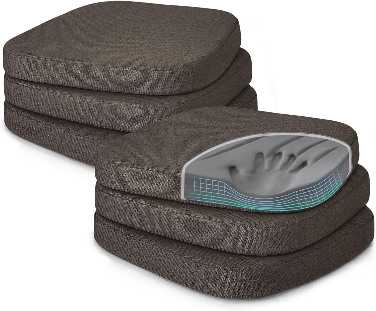 Shinnwa Dining Chair Pads Set of 6, Patented Design Memory Foam Kitchen Chair Cushions with Ties and Washable Cover, 6 Pack, 17" x 16" x 2", Black