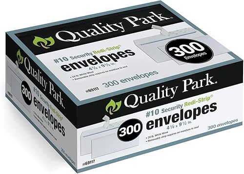 Quality Park Sobres de seguridad autosellados #10 Sobres de correo sin ventana 4 18 x 9.5 pulgadas, paquete de 300 unidades