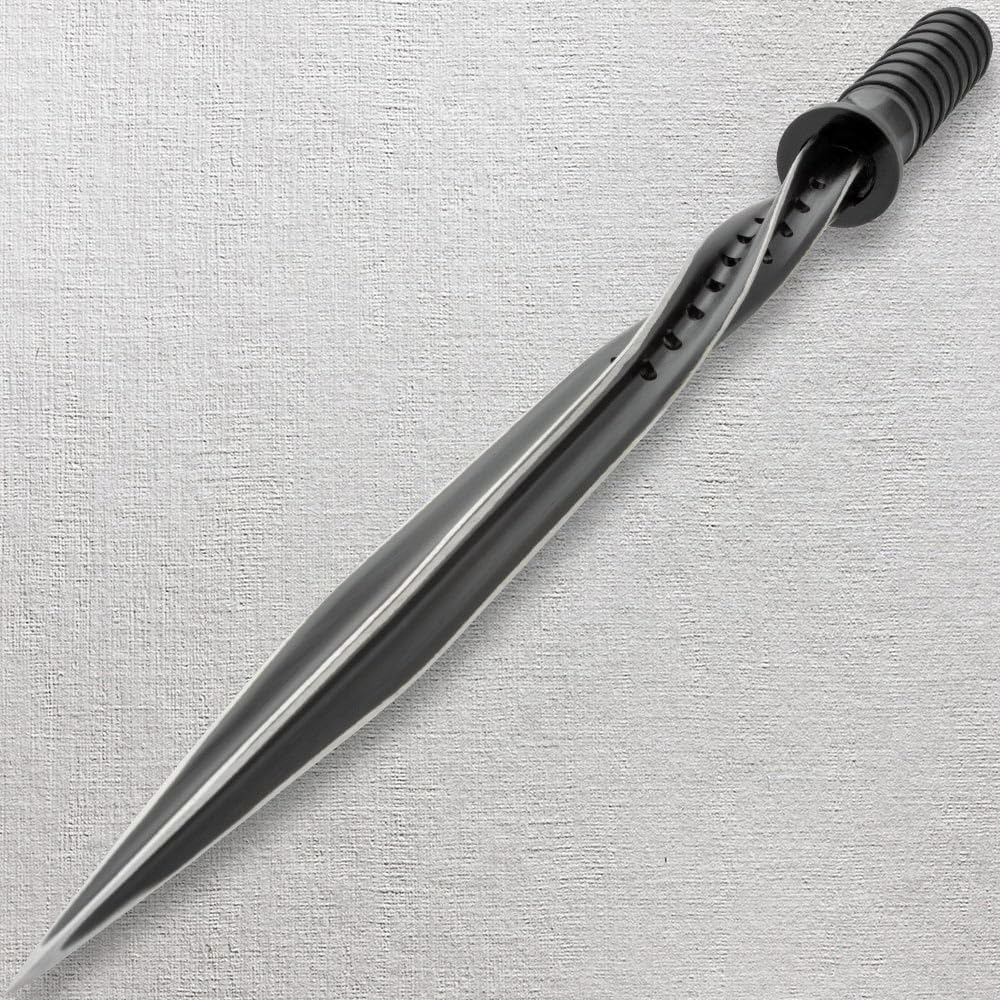 Titanium Spiral Dagger | Quad-Edged Spiral Blade | Slip-Resistant Handle | Custom-Fit Sheath Included | Stainless Steel Blade | 16 1/2" Overall Length (Black)