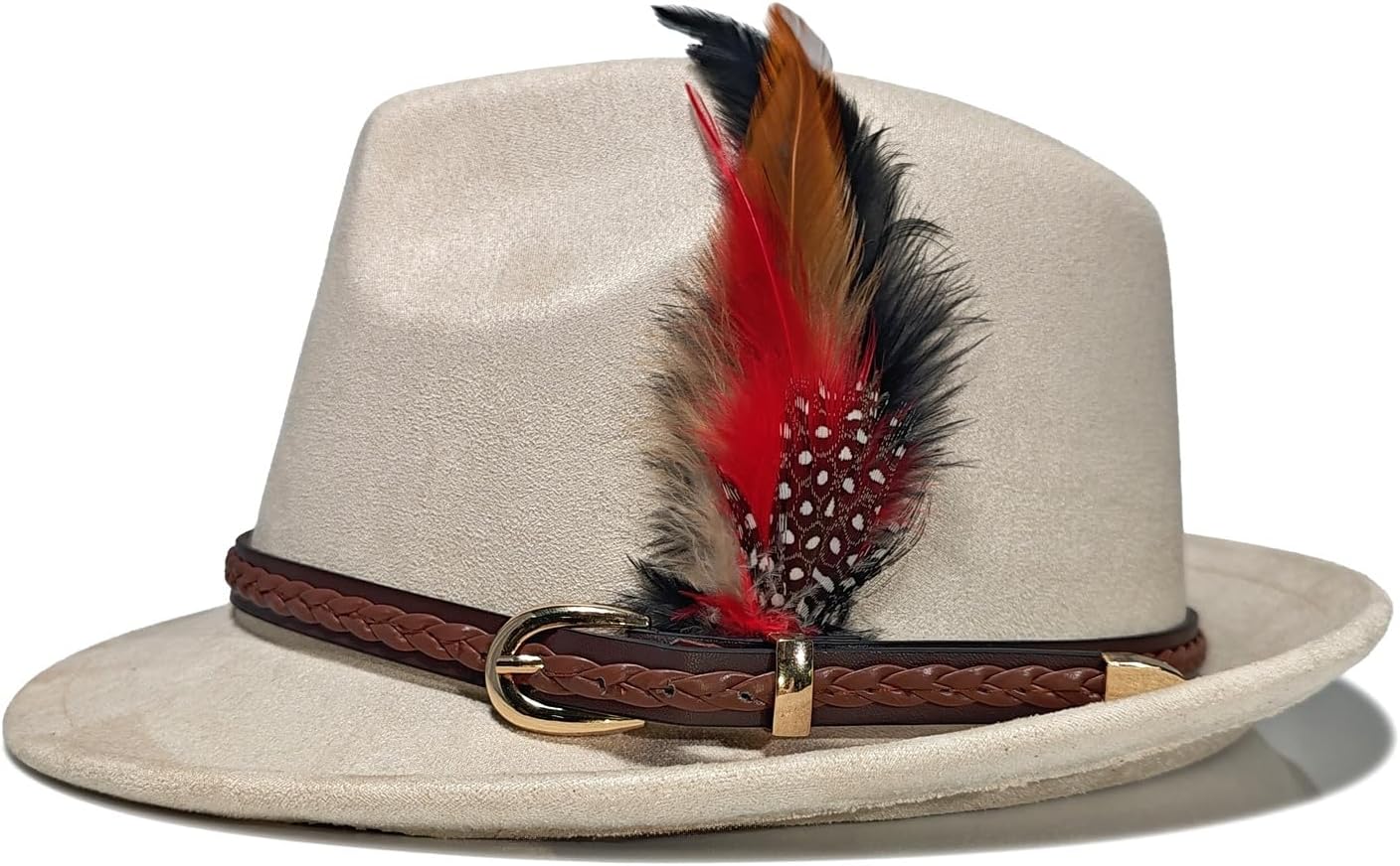 Fedora Hat for Women, Vintage Style Short Brim Felt Panama Hat with Feather Winter Warm Adjustable Jazz Cap - Image 8