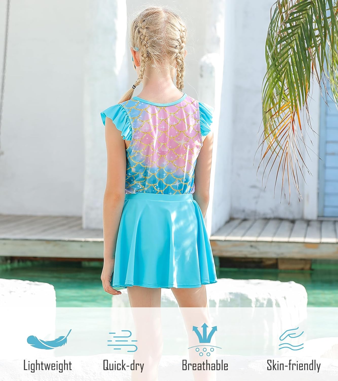 Girls Swimsuit 2 Piece Ruffle Bathing Suit UPF 50+ Tankini Swimsuit Skirt with Lining Size 3-10 - Image 6