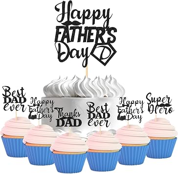 Happy Fathers Day Cupcake Topper Best Dad Ever Glitter Cake Decorations for Fathers Day Party Supplies, Fathers Day Toppers for Cupcakes, Cakes, Desserts Reusable, Personalized Gift for Dad