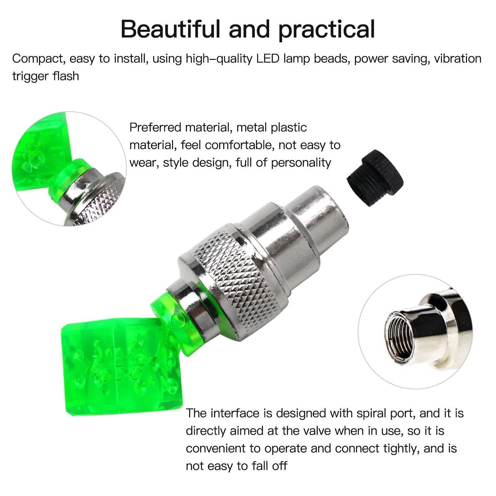 8 Pack Valve Stem LED Cap for Bike Bicycle Car Motorcycle Wheel Tire Light Lamp (Dice, Green)