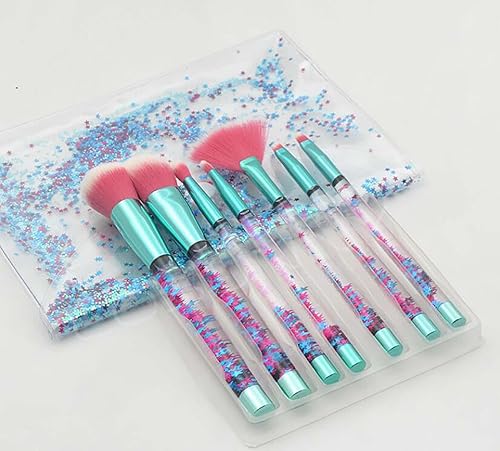 Miniatura 5 de Juego de brochas de maquillaje con purpurina para niñas, brocha de base brillante de 7 piezas con sombra de ojos, cejas, rubor en polvo, abanico