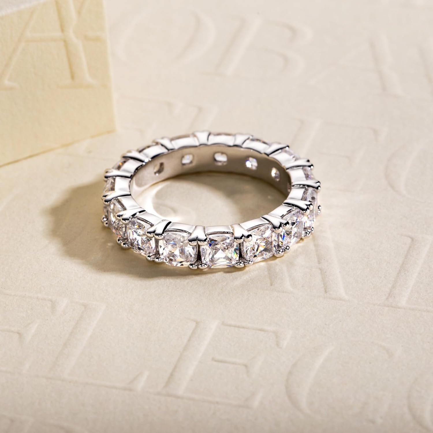 Cubic Zirconia Eternity Band Ring Round Cut/Cushion Cut 5A Grade D Color Simulant Diamond CZ Wedding Band Promise Anniversary Ring for Women - Image 4