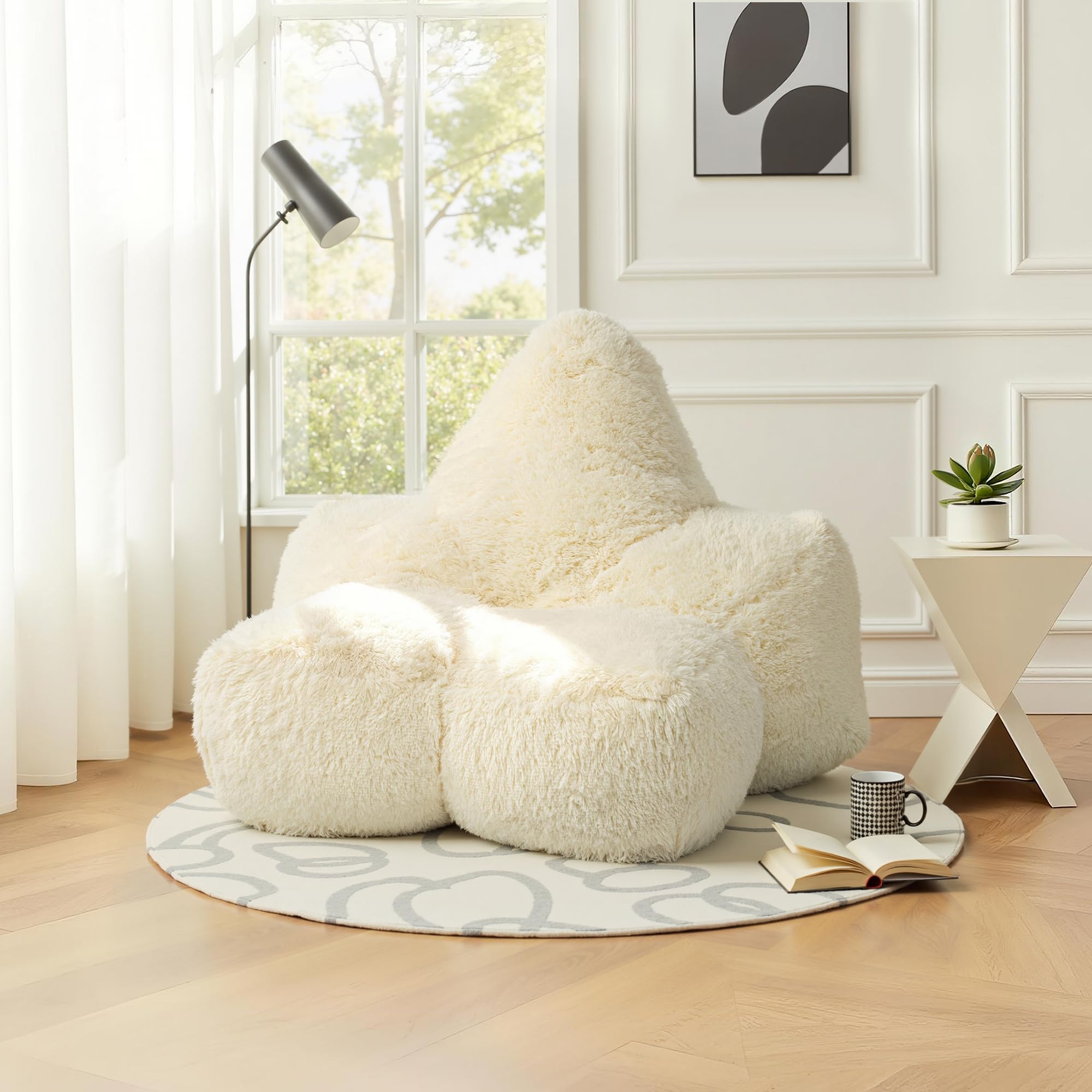 Pamapic Sitzsack-Stuhl, großer Stern-Sitzsack-Stuhl mit Füllung enthalten, ergonomischer Liegestuhl mit extra großem Sitz, flauschiges faules Sofa, Sitzsack für Erwachsene, Loungesitz für Wohnzimmer