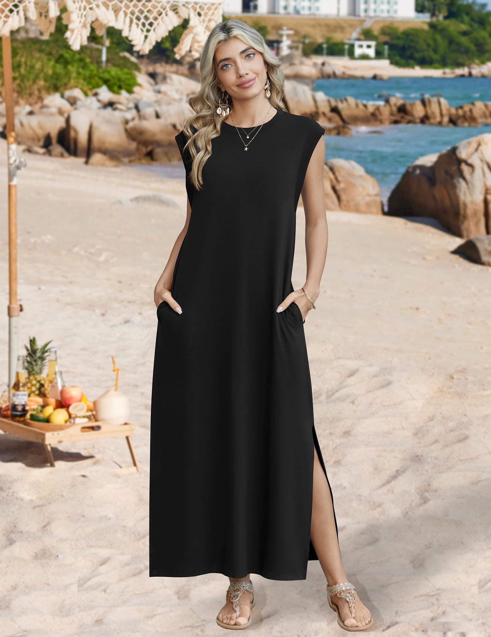 Zeagoo Abiti Estivi da Donna 2026, Lunghi, con Spacco, Senza Pieghe, per Spiaggia, Viaggi, Vacanze