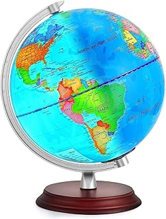 TTKTK Illuminated World Globe for kids Rewritable with Wooden Stand,Built in LED for Educational Night View Globe lamp for Kids Home Décor and Office Desktop（Contains pen and Cleaning Cloths）